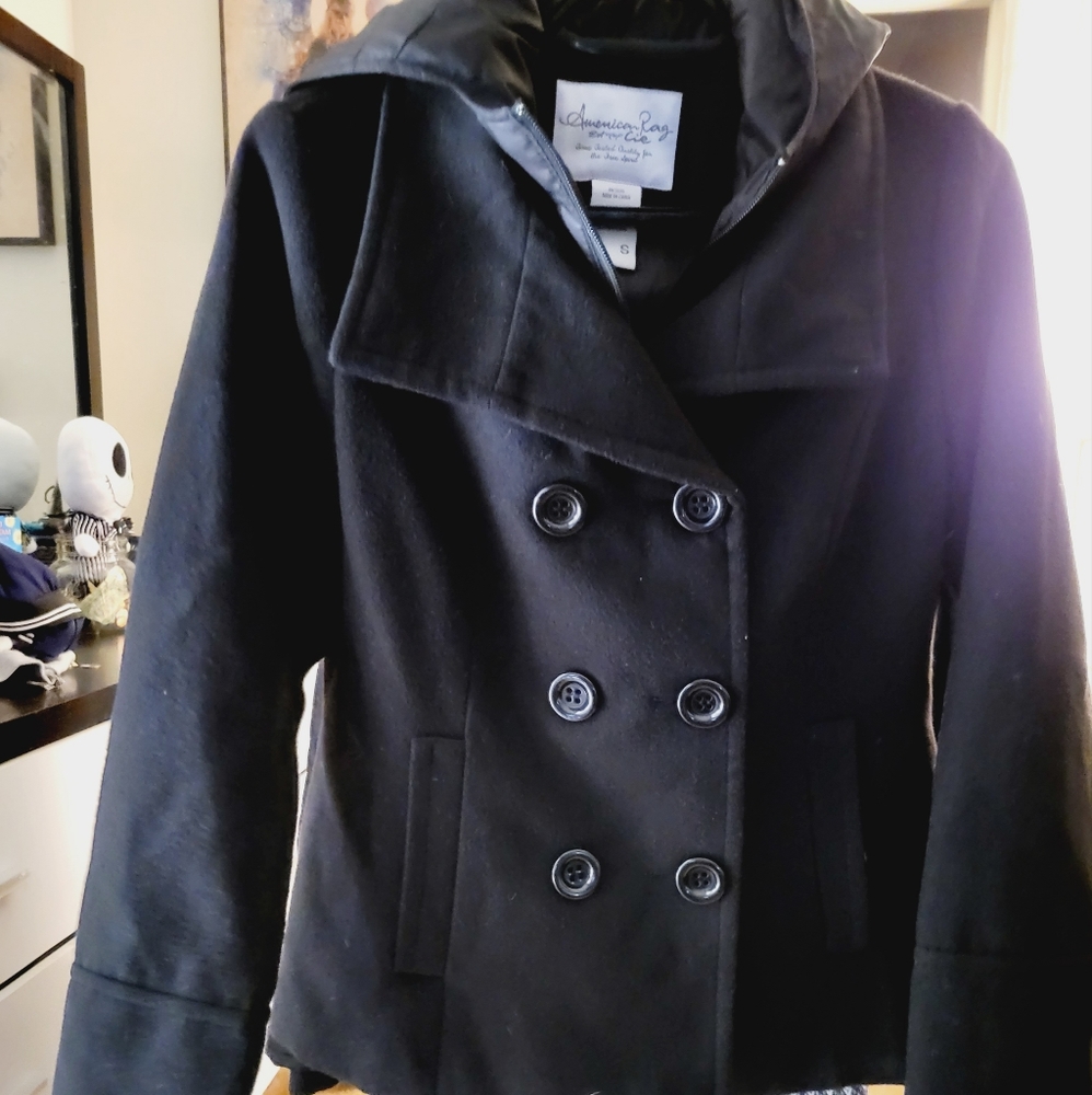 American Rag Cie Midnight Black Hooded Jacket Women Size Small